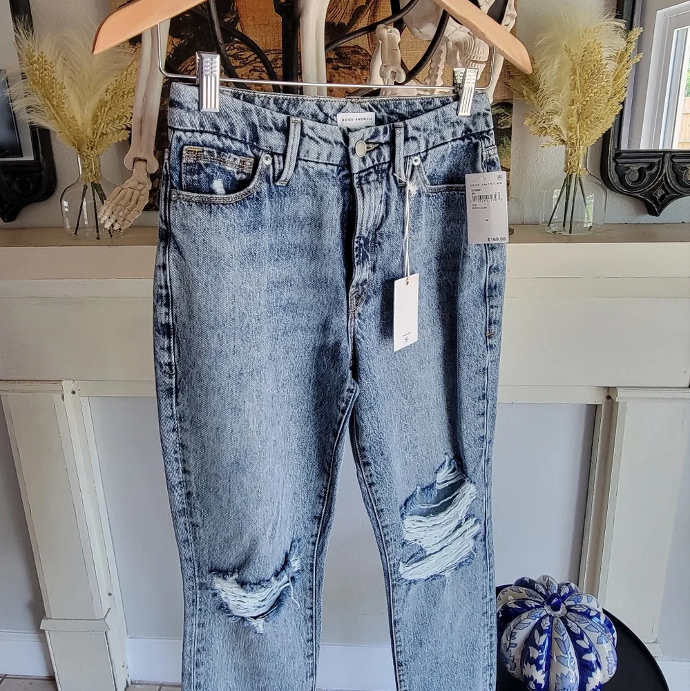 ✨️HP✨️NWT GOOD AMERICAN GOOD CLASSIC Distressed Jeans size 00/24 - Picture 14 of 15